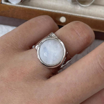 Foxanry Moonstone žiedas moterims Poroms Mada Minimalistinis Perdėtas jubiliejus Papuo&scaron;alai Aksesuarai Dovanos 17mm sidabras