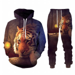 Juoda ir balta The Tiger 3D Printed Vyri&scaron;ki megztiniai, gobtuvai, komplektas Vyri&scaron;kas sportinis kostiumas/liūtas/kelnės Sportinė apranga pavasario ruduo 5XL