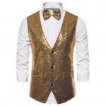 Vyri&scaron;kos liemenės lanko rinkinys Blizgantis blizgučiai be rankovių, Slim Fit Cardiagn, vienaeilis V kaklo scenos &scaron;ou &bdquo;Emcee Performance&ldquo; vyrų liemenė L auksinė