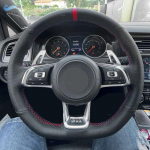 For VW Golf 7 GTI Golf R MK7 Passat Polo Scirocco 2015 2016 Car Steering Wheel Cover Black Perforated Leather red line red strip