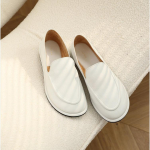 Loafers, Moterys, 2024 m., Nauji pavasariniai apvalūs, viena pėda prilipdomi batai moteri&scaron;ki, natūralios odos mink&scaron;ti, plok&scaron;čiapadžiai, moteri&scaron;ki batai 35 balta