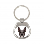 Boston Terrier, American Gentleman - geometric keychain with a photo and the inscription Art-Dog balta
