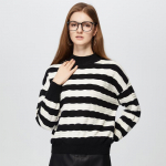 Women's Winter Striped Mock Neck Sweater M