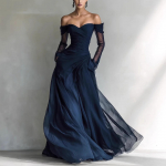 Moteri&scaron;ka laisvalaikio eleganti&scaron;ka tinklinė su patchwork detalėmis, be petne&scaron;ėlių, ilga suknelė L mėlyna