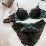 Vasaros moteri&scaron;ki apatiniai Sexy Lace Deep V Push Up liemenėlės rinkinys Patogus apatinis trikotažas, moteri&scaron;kas plius dydis Plonas CDE puodelio apatinis trikotažas 85E žalia