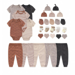 Kiddiezoom 30PCS drabužių rinkinys naujagimiui Kombinezonas trumpomis rankovėmis + kelnės + kepurė + seilinukas + pir&scaron;tinės + kojinės Kūdikių berniukų mergaičių vir&scaron;utinės kum&scaron;tinės pir&scaron;tinės Full Moon Gift Pack 3-6Months