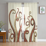 Jūros a&scaron;tuonkojis Retro Cthulhu permatomos užuolaidos svetainei &Scaron;iuolaikinės Voile užuolaidos miegamojo tiulio užuolaidos langų užuolaidų dekoras W135 x H114cm