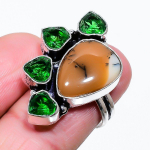Honey Dendritic,Diopside 925 Sterling Silver Jewelry Ring Size 7.5 t1o89