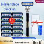 6 sluoksnių vyri&scaron;kas skustuvas su laikikliu ir 12 pakaitinių peiliukų 1 knife holder + 6 blades