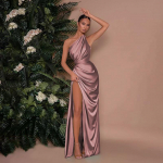 Vieno peties Satin Sexy Split Dress Moteri&scaron;kos juosmens suknelė ilga suknelė M &scaron;viesiai rausvos spalvos