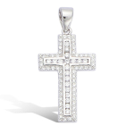 Les Tr&eacute;sors De Lily [L4647] - Pendentif Argent 'Croix' Blanc argent&eacute; (rhodi&eacute;) - 28x14 mm