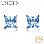 Umcho Emerald Topaz Gemstone 925 Sterling Sidabriniai auskarai moterims dangaus mėlyna spalva