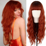 MISS WIG Moteri&scaron;kas ilgas banguotas perukas su kirpčiukais Tamsiai rudos &scaron;viesiai blondinės spalvos sintetinio pluo&scaron;to perukas moterims kasdieniam dėvėjimui Cosplay