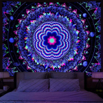 &bdquo;Blacklight Mandala&ldquo; gobelenas &bdquo;Bohemian Hippie&ldquo; kambario dekoras Estetinis UV reaktyviosios jogos meditacijos pakabinamas gobelenas miegamajam 95x73cm