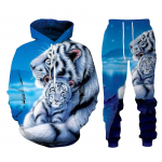 Juoda ir balta The Tiger 3D Printed Vyri&scaron;ki megztiniai, gobtuvai, komplektas Vyri&scaron;kas sportinis kostiumas/liūtas/kelnės Sportinė apranga pavasario ruduo S
