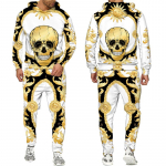 Naujovė Skull Flower 3D spausdinta 2 dalių sportinio kostiumo rinkinys vyri&scaron;kas &scaron;aunus gobtuvas + kelnės bėgimo kostiumas Unisex hiphopo laisvalaikio gatvės drabužiai
