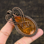 Natural Baltic Amber Gemstone Handmade Copper Wire Wrap Pendant 3.03 v0g66