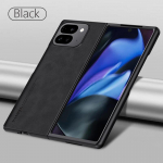 Prabangus verslo retro odinis &bdquo;Google Pixel 9 Pro Fold 5G&ldquo; PU dėklas, skirtas &bdquo;Skin Feel&ldquo;, vientisos spalvos, atsparus smūgiams, matinis silikoninis mink&scaron;tas apsauginis dėklas. Google 9 Pro Fold juoda