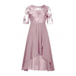 Moteri&scaron;ka gėlėta nėriniuota midi suknelė vasarinė apvali kaklo i&scaron;kirpte &scaron;ifono sūpynių suknelė kokteilinė vakarinė ilga suknelė vestuvių svečių pamergių vakarėliui XL rožinė