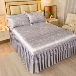 Ledinio &scaron;ilko nėrinių lovos sijonas ir vėsus kilimėlio rinkinys - Kvėpuojantis rotango dizainas 2.0*2.2m with Bedskirt + 2 Pillowcases