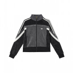 Adidas Originals AW24 Gyvatės Metų Riboto Leidimo Dryžuota Patogi Odai Draugi&scaron;ka Ilgomis Rankovėmis Striukė Moteri&scaron;ka Striukė Juoda Tamsiai Pilka JL8442 XS