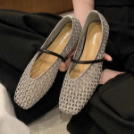 Kvadratinė nosis Tinklelio Moteri&scaron;ki Baleto Batai Plok&scaron;čiapadžiai Basutės Vasara 2025 Naujas Dizainerio Laisvalaikio Mokasinai Mary Janes Batai Zapatillas Sandalias 35 sidabras