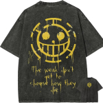 Trafalgar Law T-shirt One Piece &Scaron;irdies Piratai Vintažinis Rūg&scaron;tinio Plovimo Streetwear Retro Anime Grafika Medvilniniai T-shirtai 2XL black