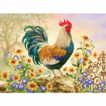 5D &bdquo;pasidaryk pats&ldquo; deimantų tapyba Gaidžiu ir gėlėmis deimantiniu siuvinėjimu Siuvinėjimas kryželiu namų dekoras, rankų darbo dovanos Round 20x30cm