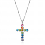 Vaivoryk&scaron;tės kryžiaus pakabukas karoliai S925 sidabro inkrustacija su brangiu cirkonio apykakle
