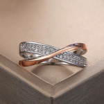 Subtilus paprastas rožinio aukso spalvos dviejų tonų X formos kryžiaus žiedas akinantis cirkonio begalinis vestuviniai žiedai moterims 6 rožinio aukso spalvos/sidabras