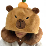 Capybara Hat Kaklo pagalvė Anime figūrėlė su gobtuvu U formos pagalvė Mink&scaron;ta ir ne&scaron;iojama, mažinanti kaklo įtampą kelionėms chaki