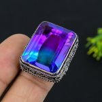 Bi-Color Tourmaline Gemstone 925 Sterling Silver Jewelry Ring Size 9 c1z44