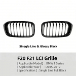 Priekinio buferio inkstų grotelės Lenktyninės grotelės BMW 1 serijai F20 F21 2015-2019 Pakeitimas Vienos dvigubos juostelės Blizgančios juodos grotelės
