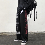 Punk plačios kelnės Moterys Gothic Harajuku Graffiti Anime Print Kelnės Streetwear Korėjieti&scaron;kos mados laisvos kelnės moterims M