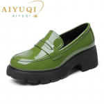 Loafers Batai Moteri&scaron;ki pavasario platforma Moteri&scaron;ki didelio dydžio batai Britų stiliaus mada Žalieji mokykliniai batai Moteri&scaron;ki 39