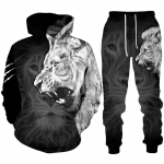 Personality Lion 3D Print Hoodies/Trening kostiumas Vyri&scaron;ki megztiniai su gobtuvu + kelnės bėgimo kostiumas Hip Hop vyri&scaron;kų gatvės drabužių komplektas M