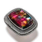 Natural Ammolite Gemstone Handmade 925 Sterling Silver Jewelry Ring Size 9 o2t33