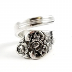 BELLA BOX Naujas pajuodęs rankų papuo&scaron;alas, tamsus kaklarai&scaron;tis, lapai, gėlė, žydi atvira reguliuojamas žiedas, moteri&scaron;kas vakarėlio ornamentas Resizable（17.3mm） sidabras