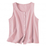 Moteri&scaron;kos vasarinės liemenės su apvaliu kaklu, be rankovių, laisvai prigludę vir&scaron;utiniai vienspalviai vir&scaron;utiniai sagčių modeliai, gatvių apranga M balta