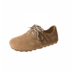 fashion Female Shoes on Sale 2024 Fashion Lace Up Women's Flats Spring Round Toe Suede Solid Solft Sole Casual Comfortable Flats Shoes 35 chaki