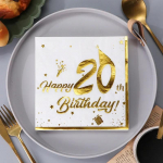 20 vnt. paauksuotų skaičių 20-ojo 30-ojo 40-ojo 50-ojo 60-ojo gimtadienio vienkartinės popierinės servetėlės laimingo gimtadienio vakarėlio stalo reikmenys servetėlės dekoras
