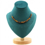Pierres et Min&eacute;raux. Collier 20 perles Oeil de Tigre 6 mm. Chaine en acier inoxydable Collier femmes, hommes. Taille personnalisabl