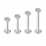 G23 Titano Cirkonio Apvalus Lūpos Žiedas Nosies Smeigtukas su Keturių Letenų Dizainu 6mm x 2mm sidabras