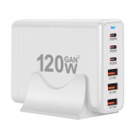 120 W GaN įkroviklis, 6 prievadų USB C tipo PD įkroviklis, greito įkrovimo USB 3.0 C tipo greito įkrovimo mobiliojo telefono USB įkroviklis EU Plug balta