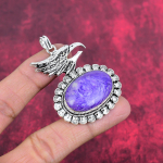 Charoitinis rankų darbo brangakmenio pakabukas, 925 prabos sidabro pakabukas, antikvariniai papuo&scaron;alai, sužadėtuvių dovanai 2.32 Inches violetinė