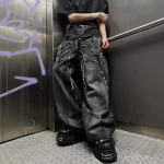 Unisex Y2k gotikiniai vintažiniai džinsai su vorų siuvinėjimais, amerikieti&scaron;ko stiliaus džinsinės kelnės, plačios kle&scaron;nės, hiphopo gatvės stilius S juoda
