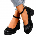 2025 Didelių dydžių Mary Janes moteri&scaron;ki auk&scaron;takulniai apvaliu priekiu, su sagtele, stambiais kulnais, seklios basutės retro biuro ir karjeros batams 41