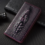 Retro krokodilo galvos natūralios odos atverčiamas dėklas Samsung Galaxy S10 S20 S21 S22 S23 S24 S25 FE Note 8 9 10 20 Plus Ultra S10&Genuine Leather violetinė