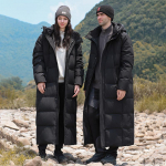 Unisex ilgas iki kulk&scaron;nies žąsų pūkų paltas - Laisvas kasdienis korėjieti&scaron;ko stiliaus rudeniui/žiemai 3XL juoda