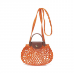 &bdquo;Longchamp Le Pliage Filet 17&ldquo; trumpų rankenų tu&scaron;čiavidurių užsegimų audinio krep&scaron;ys su užsegimu per petį, mini moteri&scaron;ki krep&scaron;iai, oranžiniai, 10139HVH217 Basic Set (Bag)